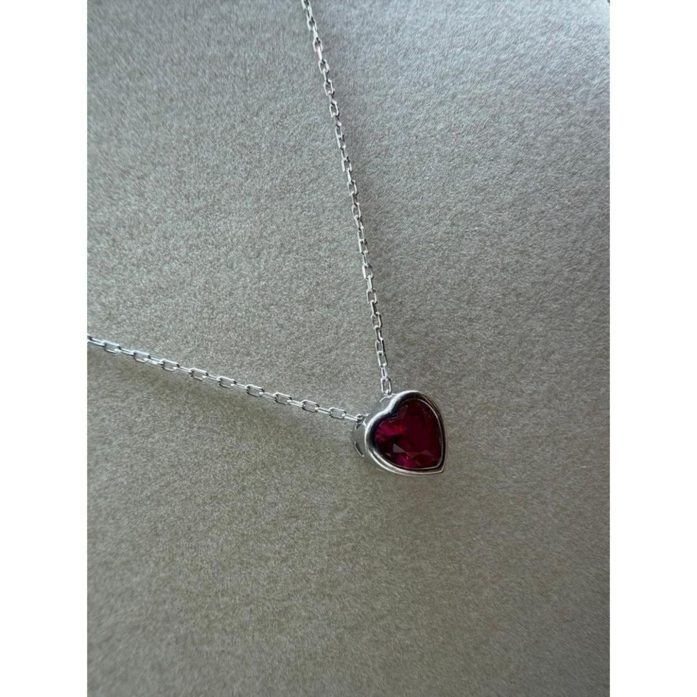 Red Heart Gemstone Necklace Silver Tone Dainty Cable Chain Romantic Jewelry
